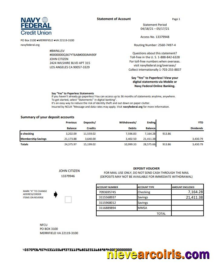 USA Navy Federal Credit Union excel pdf